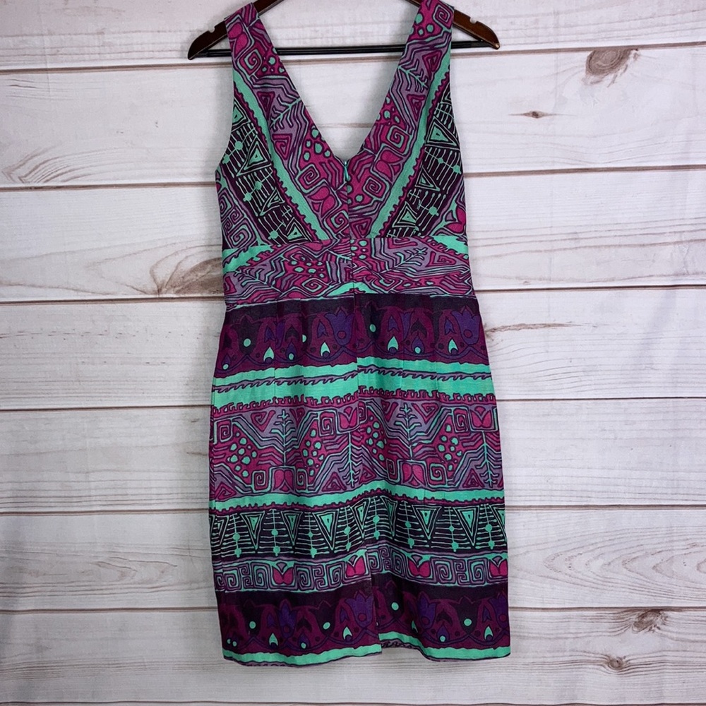 Nanette Lepore V Neck Silk & Linen Dress - Picture 2 of 10